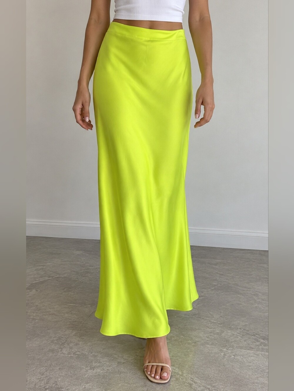 Neon Yellow Maxi Slip Skirt - Sleek Women's Floor-Length Skirt